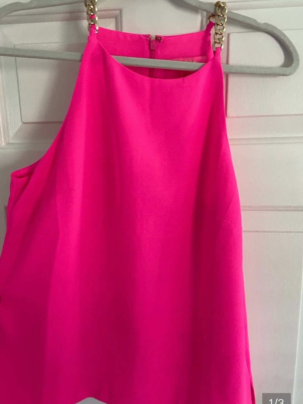 Lilly Pulitzer Bright Pink Gold Chain-Strap Halter Tank